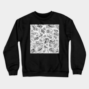 Dinosaur skull sketch tiled pattern white Crewneck Sweatshirt